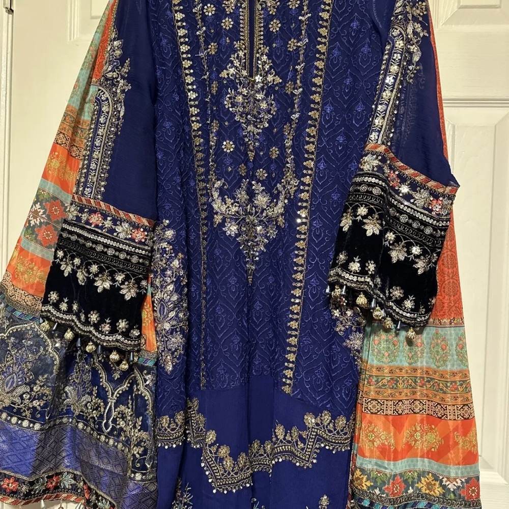 Pakistani heavy work dress with touser and dupatta. Size L